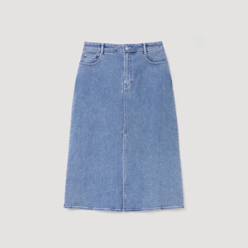 OVV2024春夏新款女装意大利进口面料简约A字开衩牛仔半身裙 蓝灰(净色)24 M