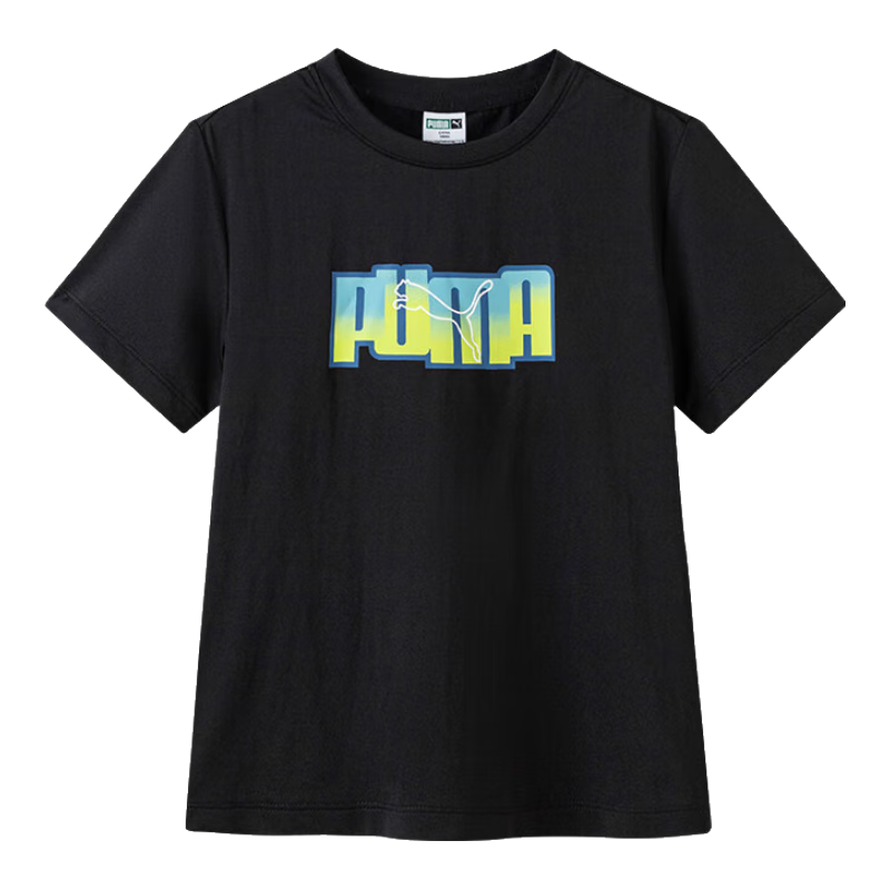 彪马（PUMA）新款儿童男女童夏季短袖T恤休闲圆领印花吸湿速干柔软舒适上衣 黑色 90001 120 cm