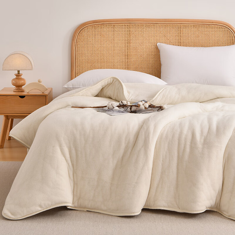 软贝新疆棉花被手工包边棉胎被子被芯鱼鳞网棉絮可盖可垫宿舍保暖棉絮 米白色（约5斤） 200cm*230cm单被芯