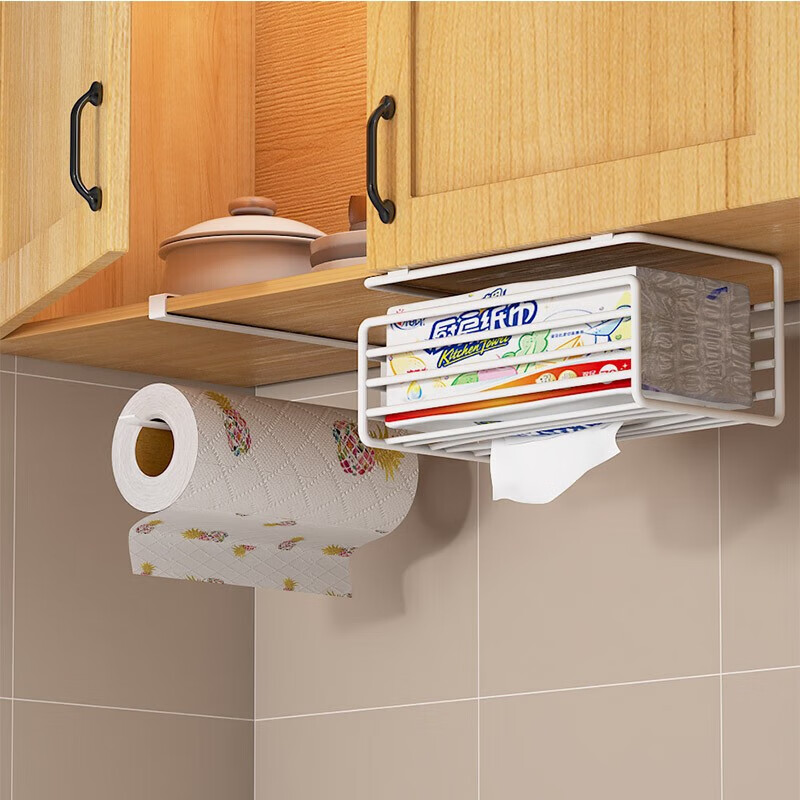 木格格卷纸盒厨房纸挂架卫生间纸巾盒卫生纸厕所盒壁挂式抽纸盒擦手纸盒 白色【组合装】