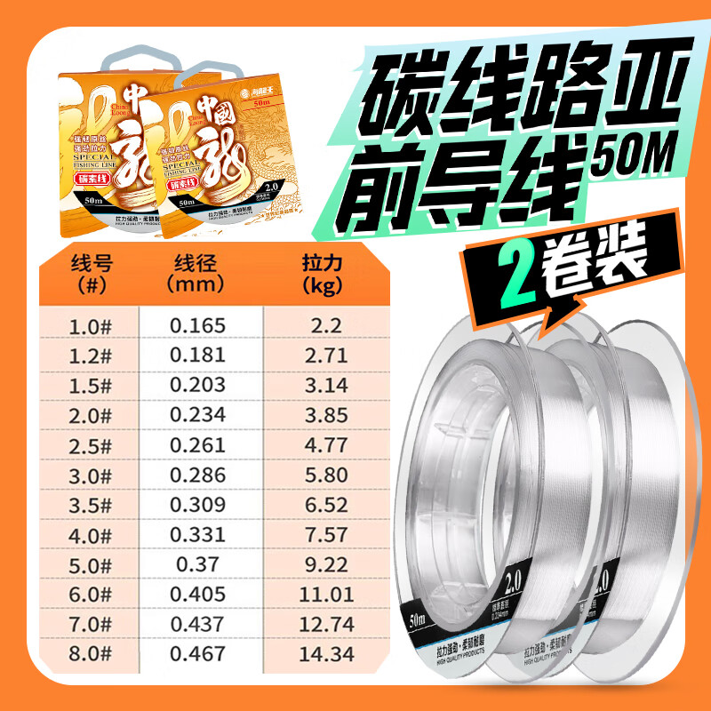 海龍王【全網(wǎng)熱銷】碳線前導(dǎo)線碳素線海釣路亞線專用耐磨柔軟子線正品魚 兩卷到手100米路亞前導(dǎo)碳素線 3.0#