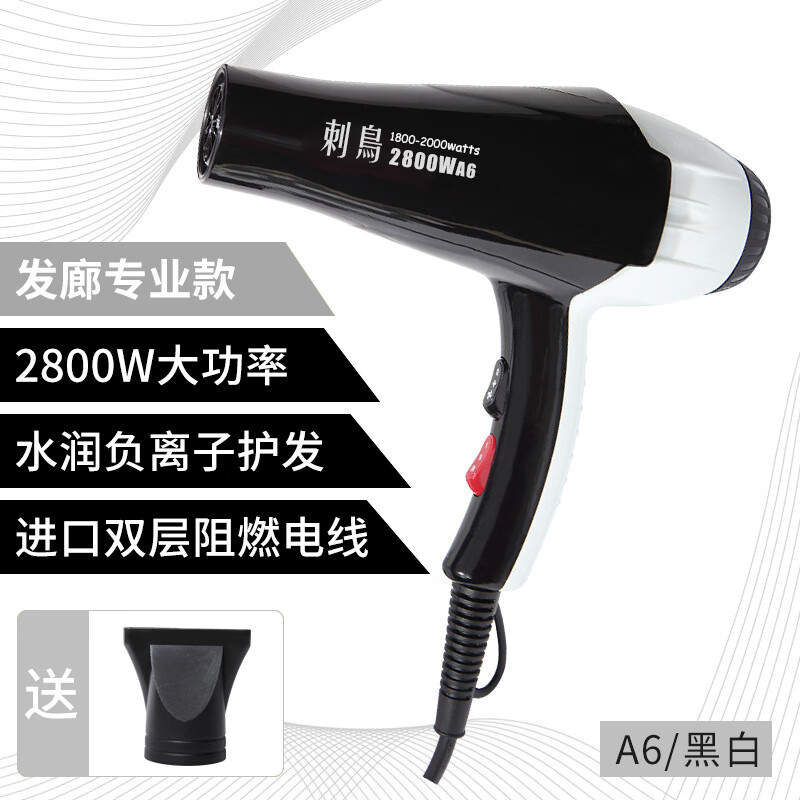 刺鸟热门吹风机发廊沙龙专用大功率大风力专业理发店电吹风筒新品 A6黑白