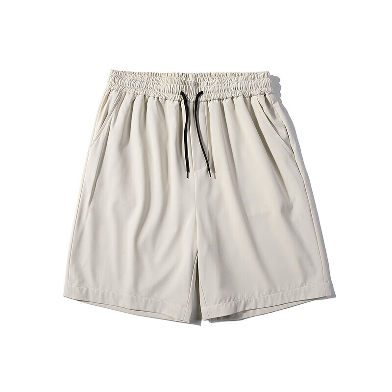 适合胯大腿粗的短裤 夏季冰丝裤子沙滩裤男士休闲短裤港风宽松 米白色