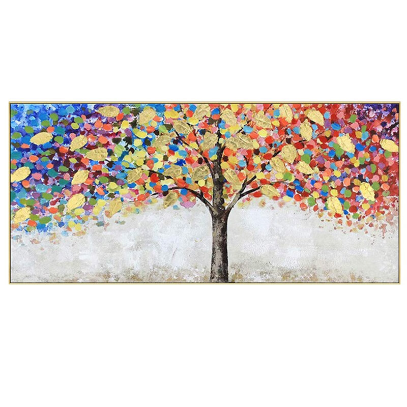 彩象纯手绘油画抽象金箔发财树办公室装饰画现代轻奢客厅卧室肌理挂画