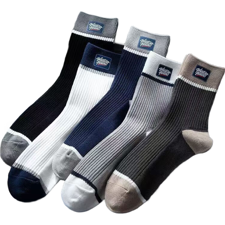 男士中筒纯色字母运动长袜潮流百搭防臭吸汗四季休闲袜子 中帮抗菌男袜（3双装） 均码