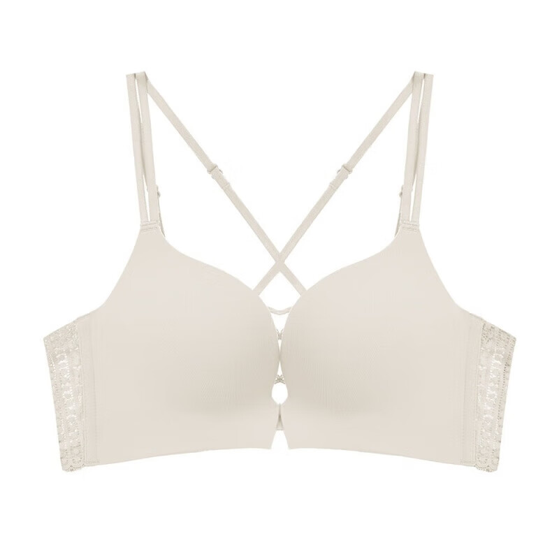 光面无痕前扣内衣女无钢圈交叉细带美背文胸小胸聚拢 茶白单件 70b