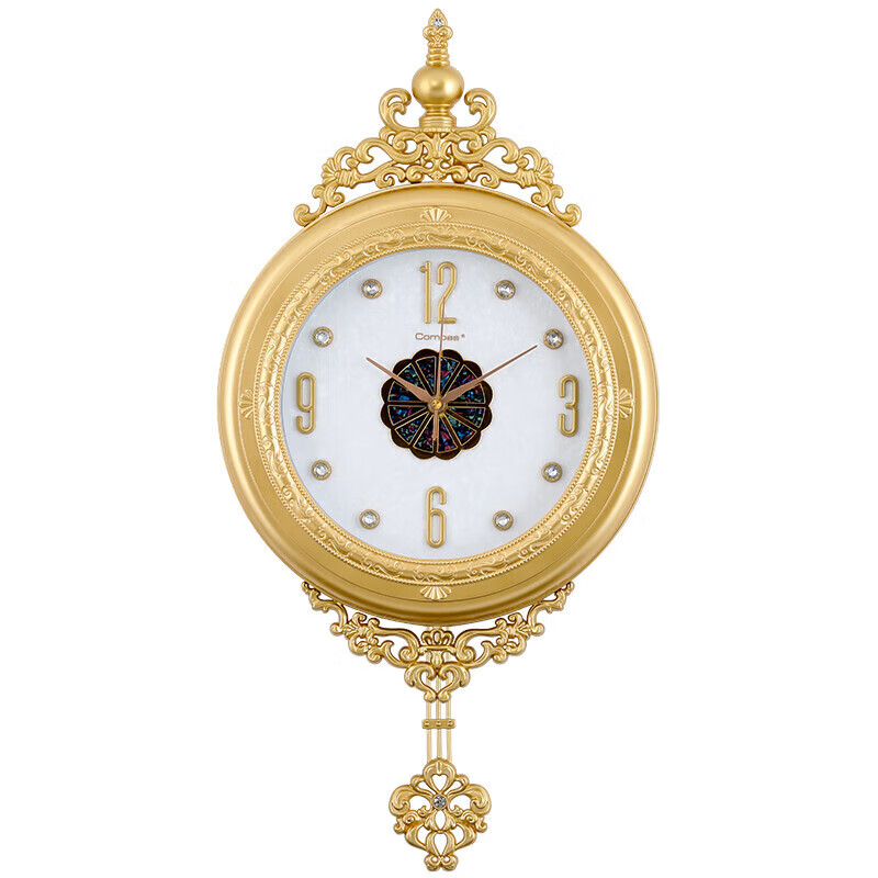 康巴丝（Compas）挂钟欧式田园仿古客厅石英钟表摇摆钟创意时尚时钟挂表 3153 古铜金色