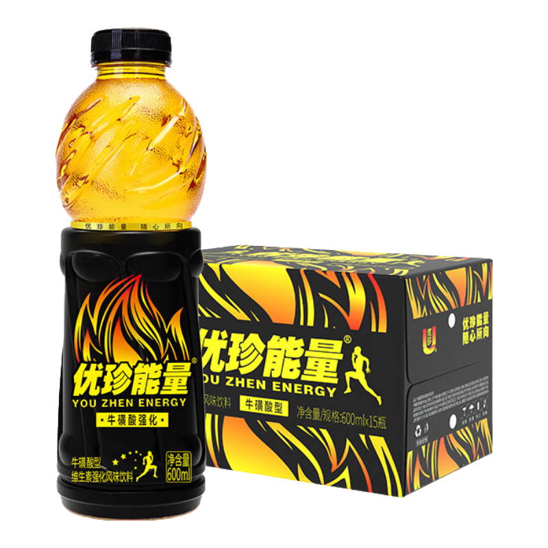 优珍能量维生素动力饮料 牛磺酸型风味饮品 600ml*15瓶 整箱装