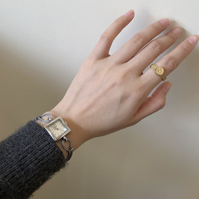 歌迪（GEDI）法式小方糖精致复古简约小众设计高级感轻奢链条小表盘女学生手表 银白