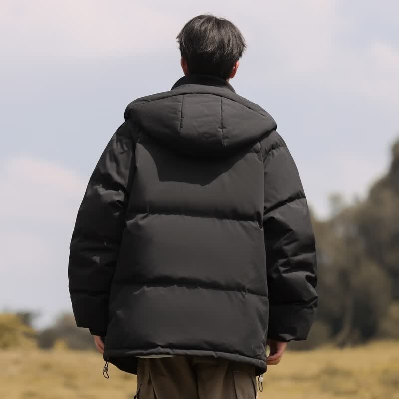 雪中飞新款男士连帽短款羽绒服日常百搭休闲舒适保暖抗寒纯色简约 黑色 4XL 195/108A