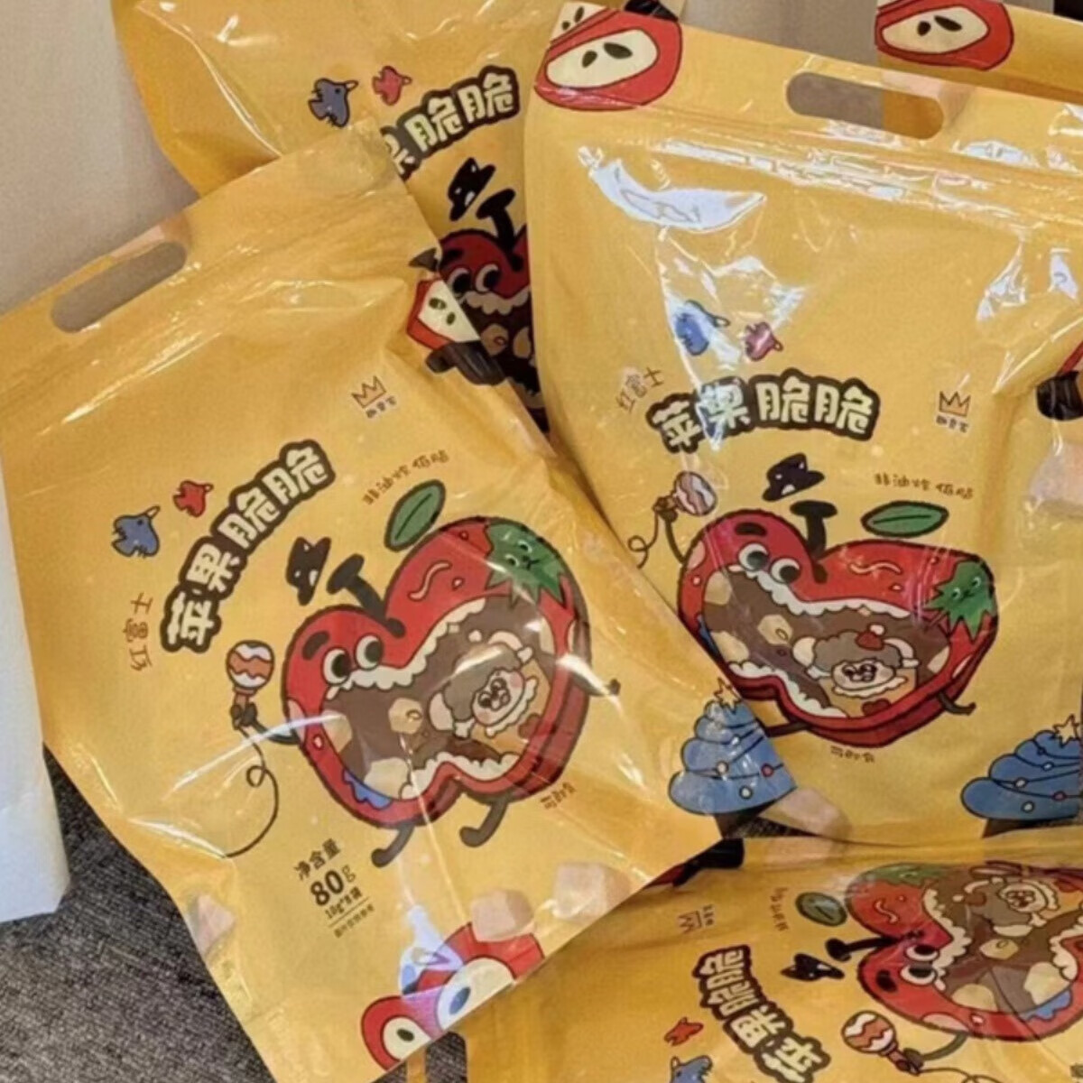 趣食家寶寶零食小燉梨一串山楂甜甜圈奶酪小方高鈣蝦條兒童健康小零食 10g*8袋 水果味 紅富士蘋果脆脆