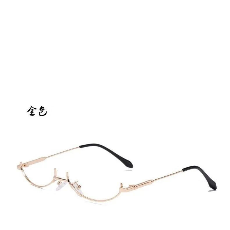 眼镜下半框日系纯欲小框平光女带度数配近视半框拍照道具 金色半框 防