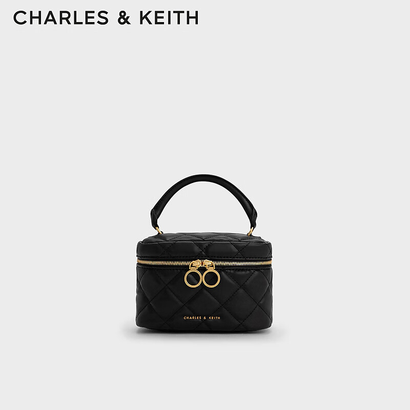 CHARLES&KEITH复古拼色菱格链条斜挎小包盒子包女C