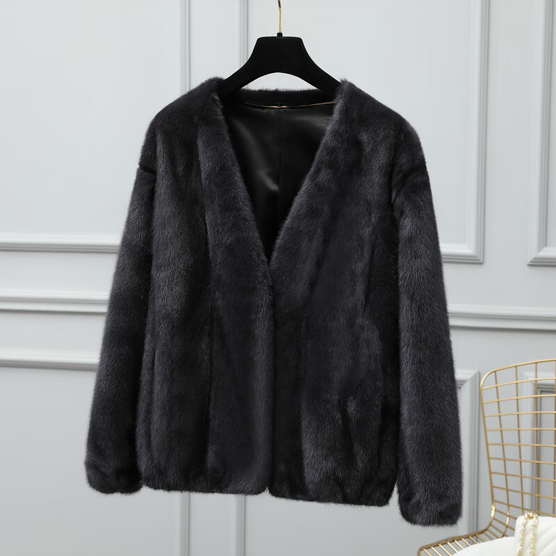 xierwei水貂皮大衣女短款皮草整貂皮外套貂毛母貂2024新款v领冬季外套