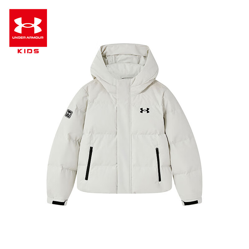 安德玛（Under Armour）童装儿童高领运动休闲羽绒服中性大童冬季合体版羽绒服 米白色 150