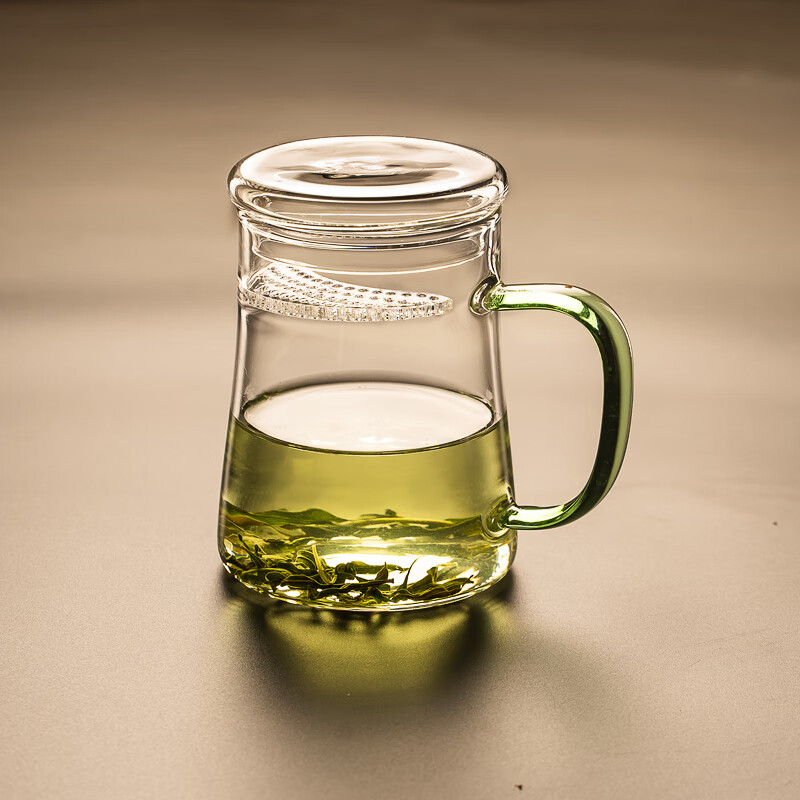 山头林村龙井茶杯 月牙杯耐热自带过滤玻璃杯龙井绿茶杯带盖办公室泡