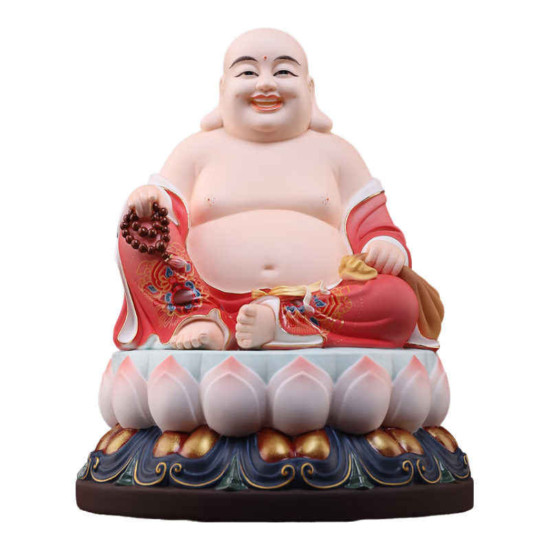 戴玉堂 陶瓷全堂佛擺件家用供奉坐蓮觀音菩薩如來佛彌勒佛地藏王菩薩 家居客廳玄關佛堂辦公室裝飾 12吋靈慧彌勒佛 紅韻彩 G25-048C