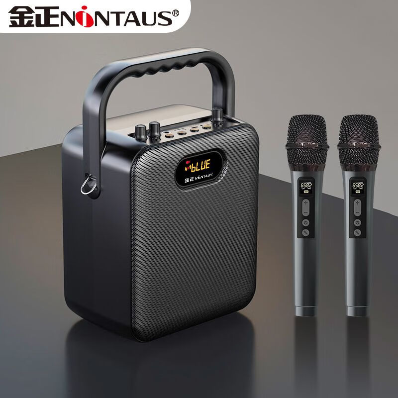 金正S18户外音响蓝牙音箱便携式大音量广场舞音响功放一体机家用ktv唱歌小型k歌麦克风手提摆摊低音炮 旗舰版【双充电话筒可变声】