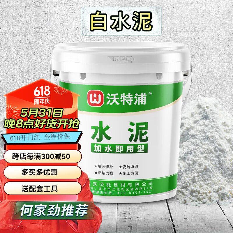 沃特浦白水泥快干墙面修补瓷砖防水填缝剂堵漏王速干水泥胶地面修复材料 白水泥 1kg +工具