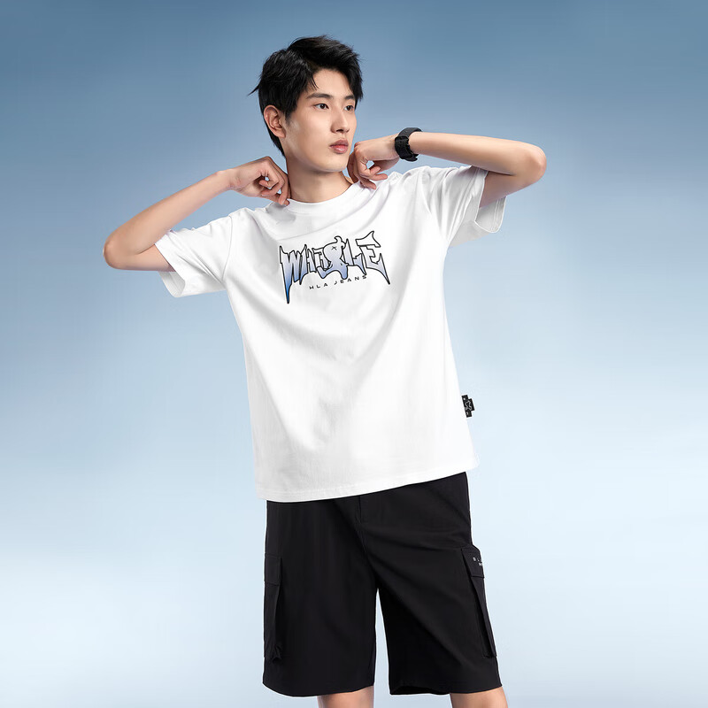 海澜之家旗下黑鲸个性印花短袖T恤男夏圆领短t男套头衫男休闲CNTBW23003A