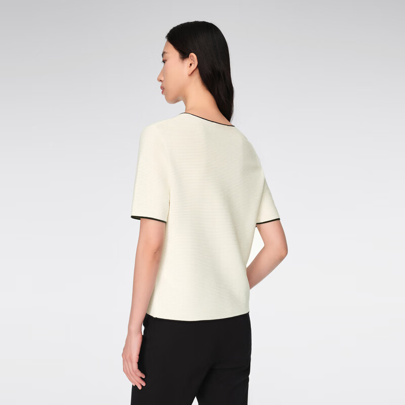 OVV2024春夏新款女装基础圆领优雅撞色镶边短袖针织衫 米白(净色)15 M
