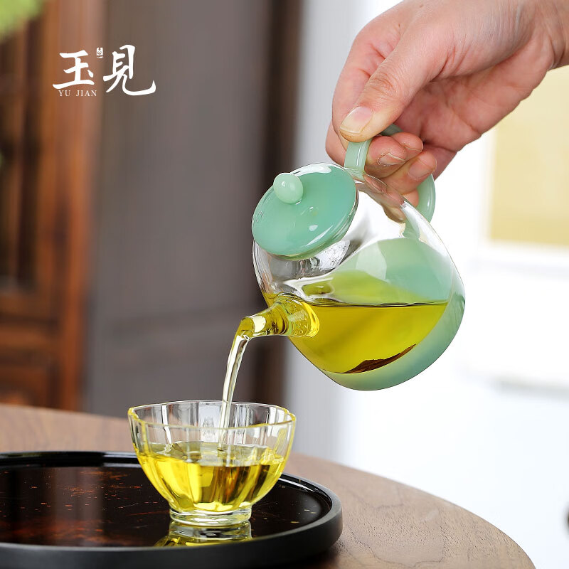 玉见耐热玻璃泡茶壶办公家用高端功夫茶壶茶具茶水分离手工玻璃壶