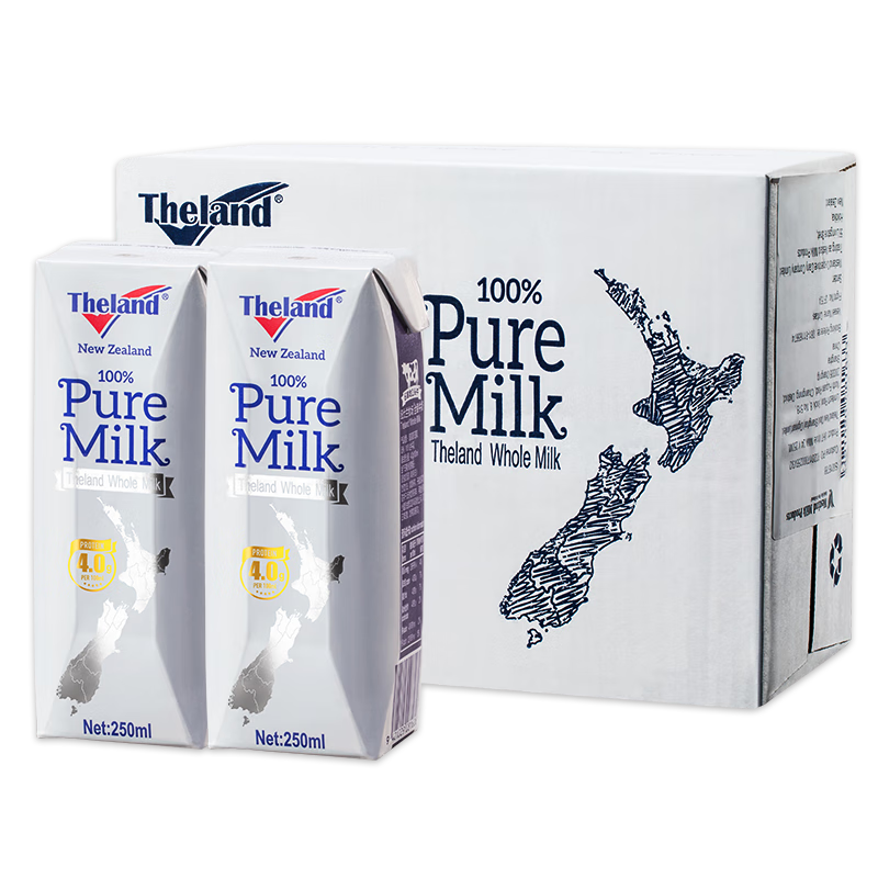 纽仕兰（Theland） 新西兰进口4.0g蛋白质高钙全脂纯牛奶250ml学生早餐牛奶 全脂24盒