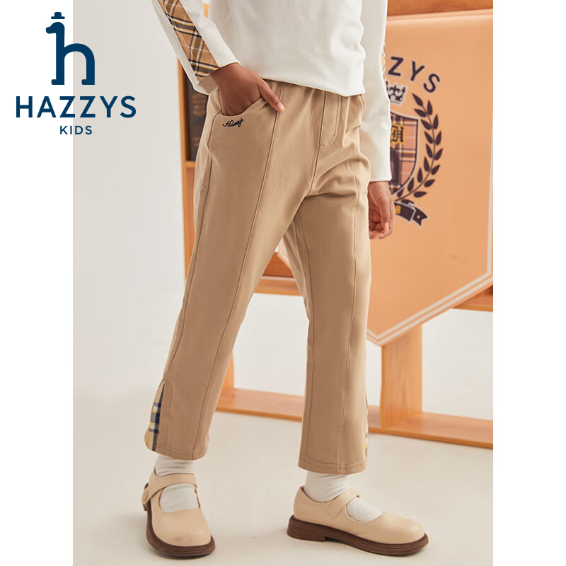 哈吉斯(HAZZYS)童装女童春秋款简约舒适百搭款女童长裤 暖卡其 155