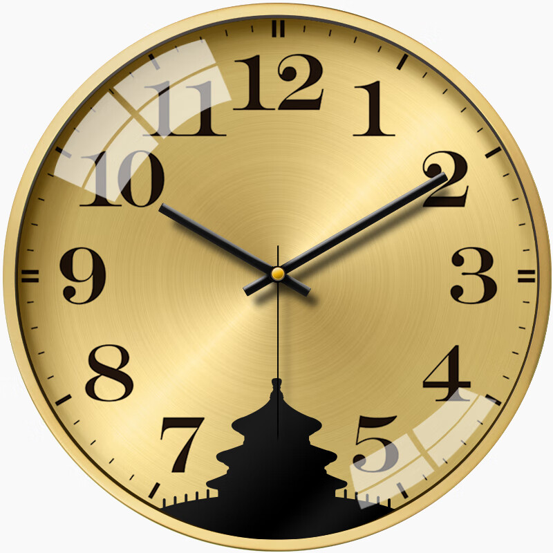 背景墙宾馆大堂前台金色挂钟世界大厅时钟石英钟表 阿拉伯数字款北京