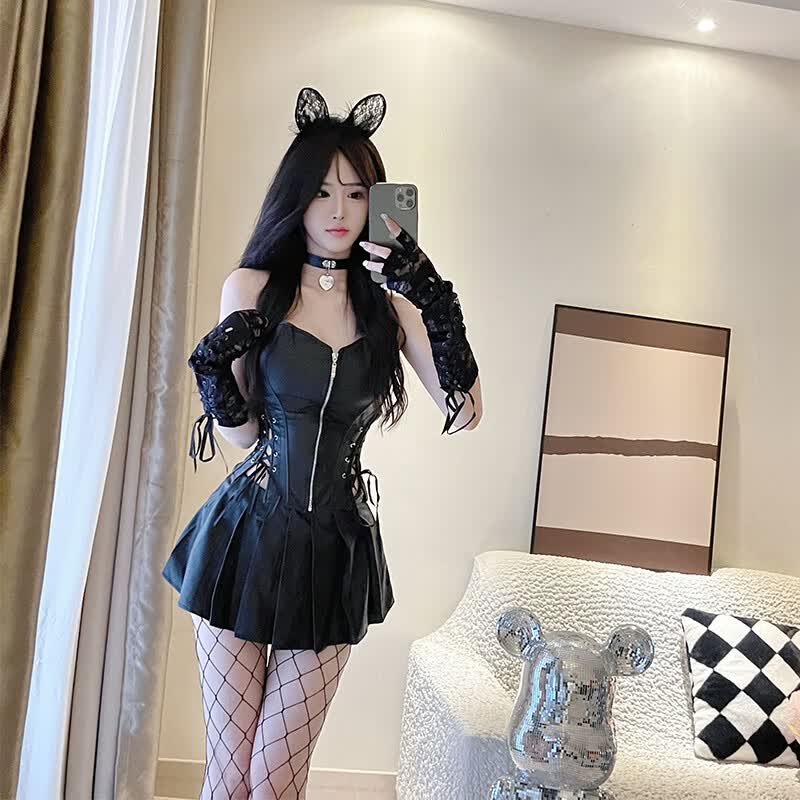 欧美女王装皮背心制服cospla万圣节y性感兔女郎夜店派对兔子装cos