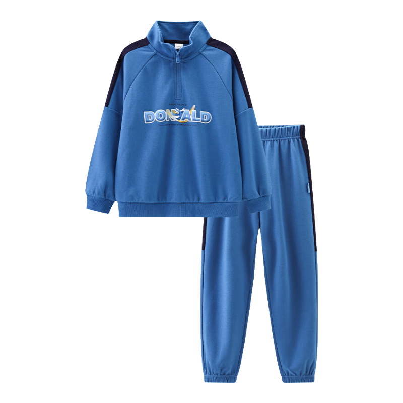 迪士尼（DISNEY）童装男童半开领长袖套装易去污耐磨运动两件套24春DB411TE03蓝100