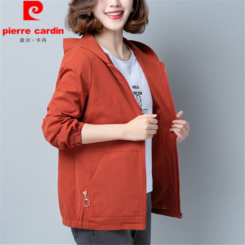 女士宽松中年女装洋气休闲减龄百搭短款风衣上衣 暗橘色 l (90-105斤)