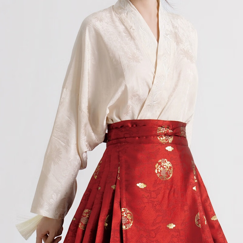 沣宁【春尚新】一片式马面裙女春季系带高腰a字半身裙新中式 提花上衣