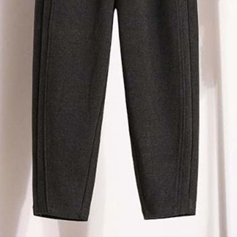 子牧棉麻2025秋冬装 女休闲百搭哈伦镰刀裤宽松西装显瘦九分休闲裤0113 灰色加绒 M (建议95-110斤)