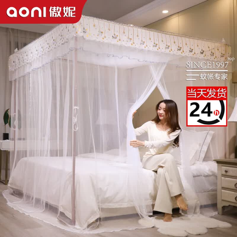 傲妮品牌落地式蚊帐家用卧室宫廷风2025新款蚊帐架1.8x2米1.5m床帘 8899白色【热卖款】 2.2m*1.8m*2.05m 铝合金支架
