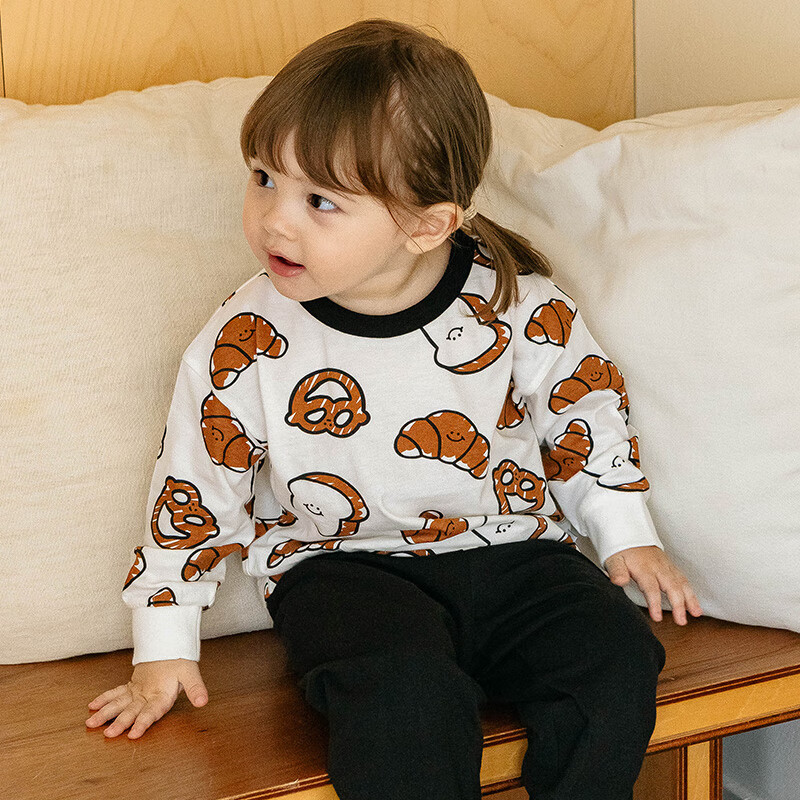 UBMOM韩国进口儿童男女秋季衣服宝宝面包小狗长袖长裤套装 黑色 110