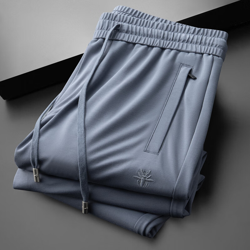 皮爾卡丹（pierre cardin）高端銅氨絲休閑褲男士夏季2024新款寬松直筒彈力冰絲垂感薄款褲子 霧霾藍 XL