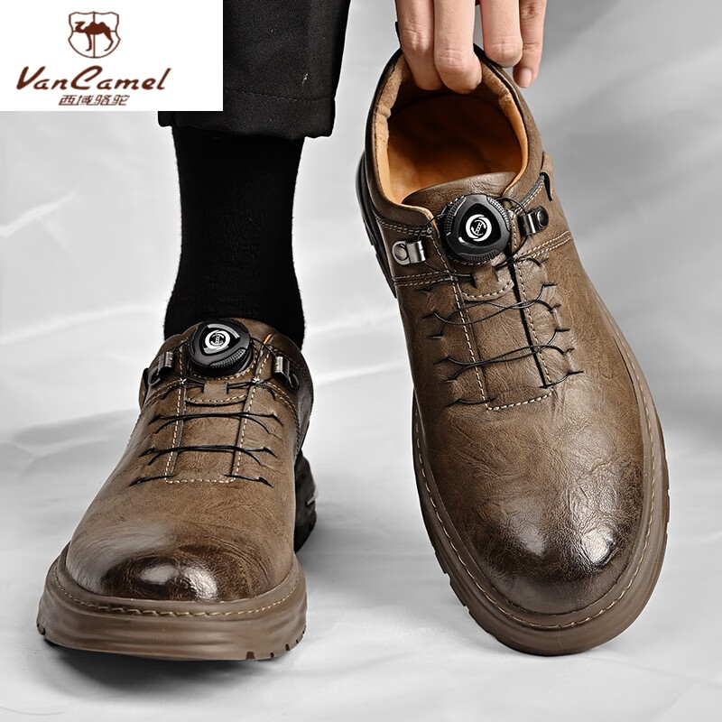 西域骆驼(vancamel)真皮商务男鞋一脚蹬休闲皮鞋男春款46大码鞋子百搭
