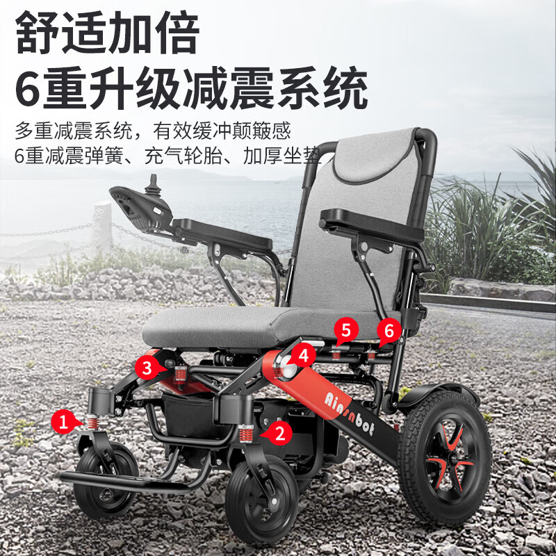 Ainsnbot智能遥控电动轮椅车老年人全自动轻便可折叠旅行越野代步轮椅 电动后躺|续航42km