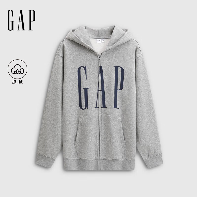 GAP男女装2025秋季新款logo印花抓绒宽松运动连帽衫卫衣786920 灰色 M (170/92A) 亚洲尺码