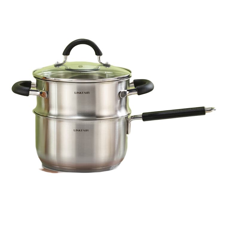 凌丰（LINKFAIR） 凌丰304不锈钢奶锅无涂层热奶锅婴儿宝宝辅食锅煮面锅燃气炉 奶锅蒸笼 LFDZG-GJ18T2B 18cm