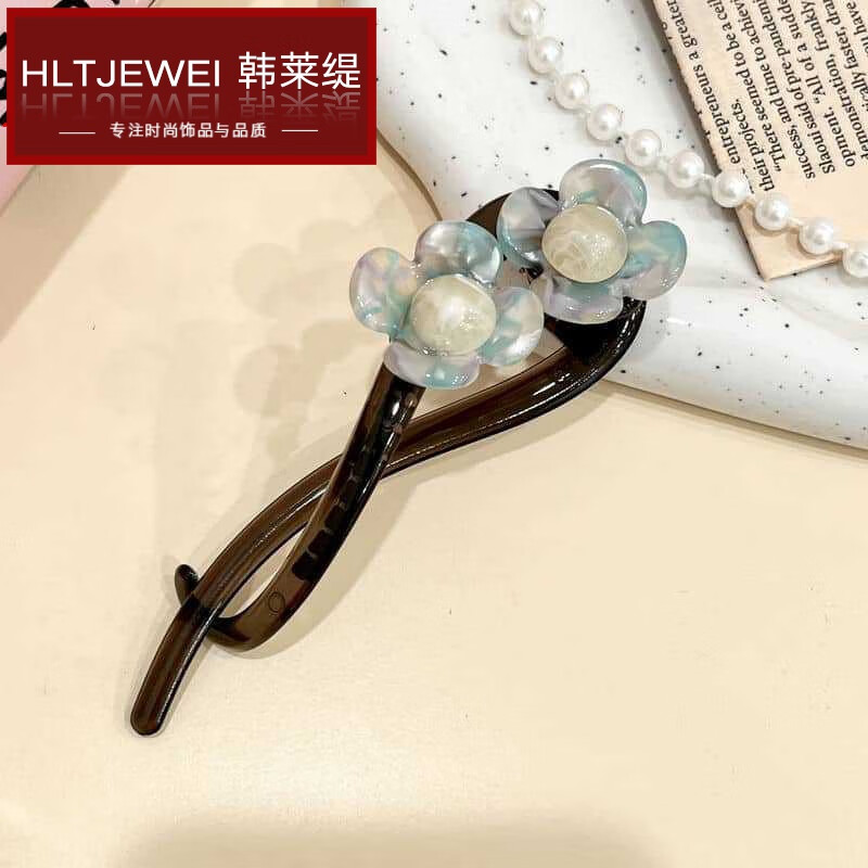 韩莱缇(hanlaiti)复古气质花朵一字发夹女夏季感后脑勺盘发卡抓夹扭扭