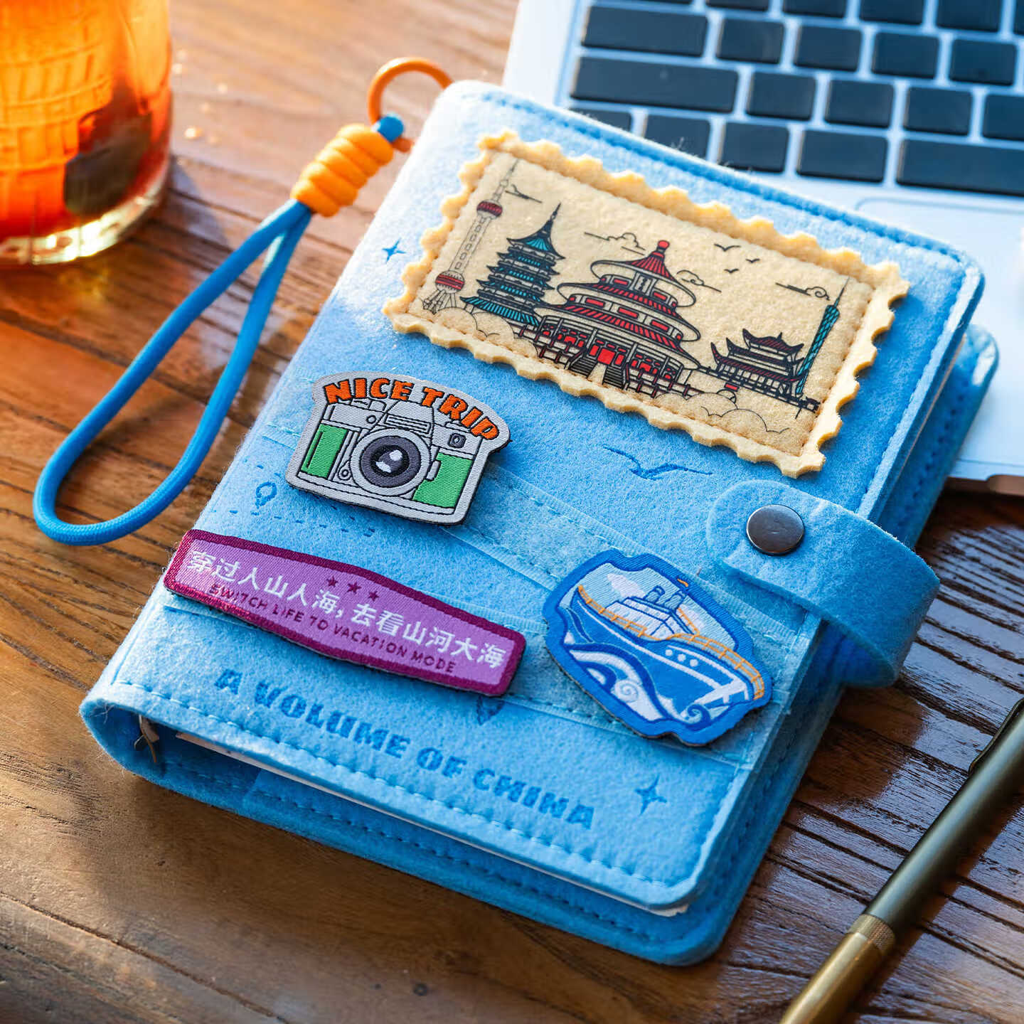 左边世界一册中国旅游盖章打卡本纪念活页可拆卸手账本旅游收纳中国地图旅行足迹盖章本空白故宫文创集章 蓝色-空白打卡126页+34个省地图 无规格