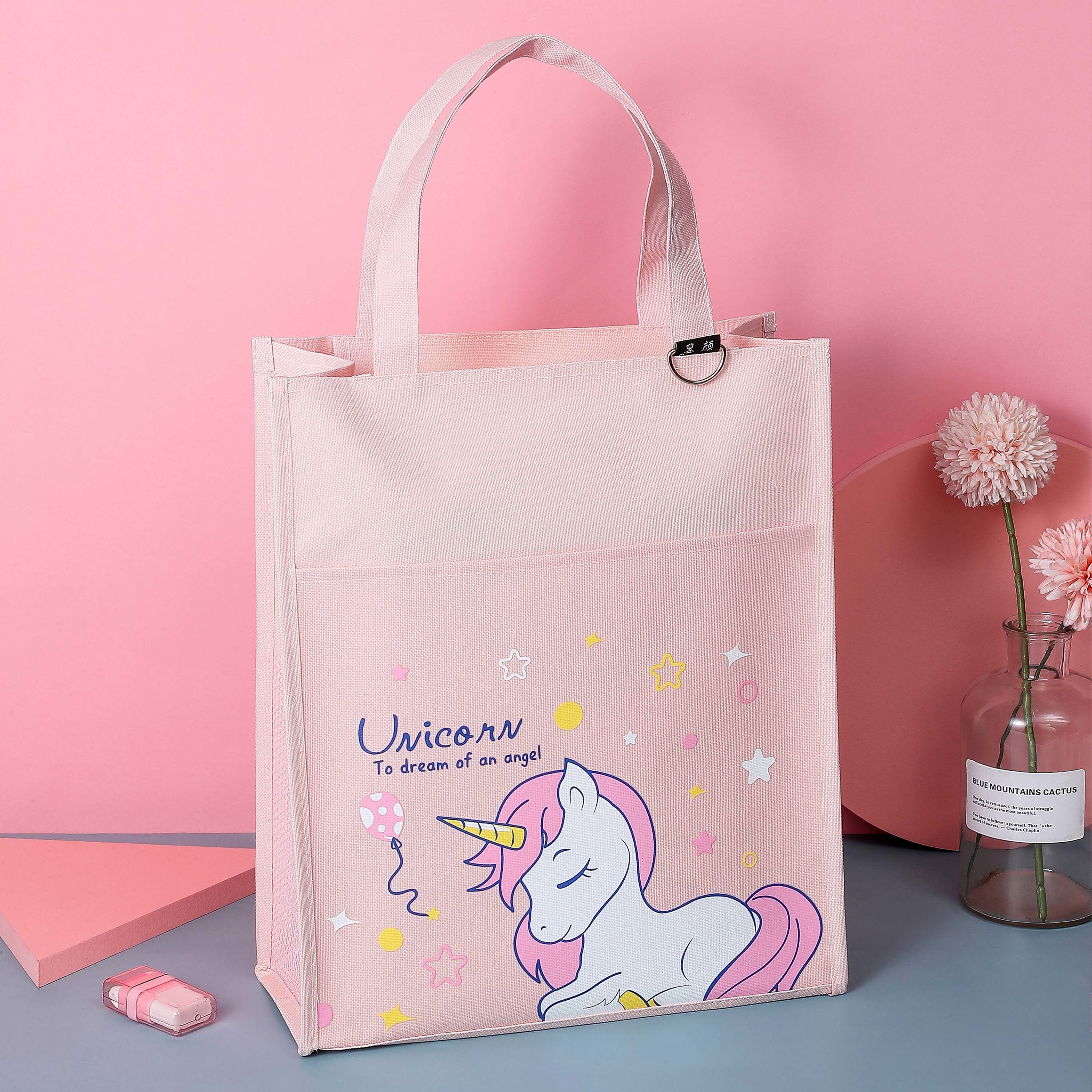 沁度大容量防水帆布手提袋初中小学生男女补习袋可爱韩版书包袋