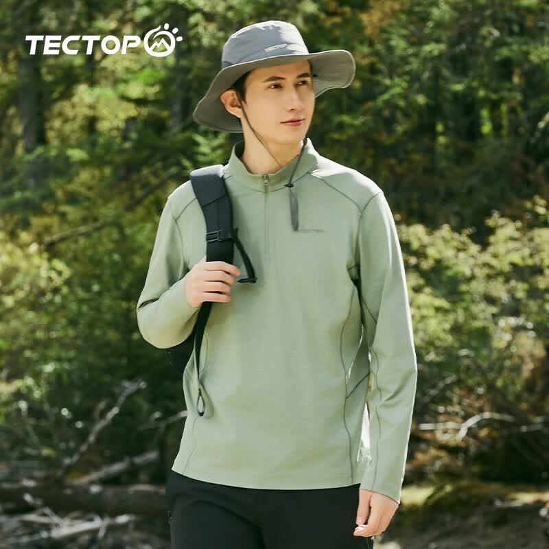 探拓（TECTOP）长袖t恤男春秋季户外速干衣立领打底衫训练跑步运动健身上衣 男款千山翠 XL