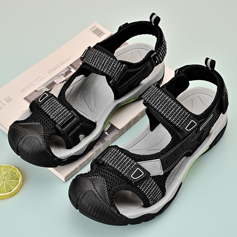 hawit青少年男孩包头凉鞋12岁三层易穿脱沙滩鞋大码谅鞋夏休闲防滑软