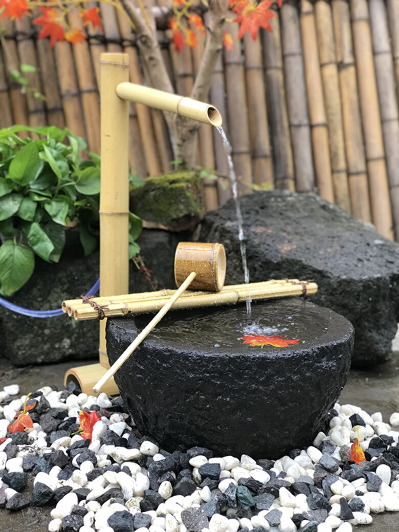 客厅 庭院 大厅 假山石槽竹子流水摆件