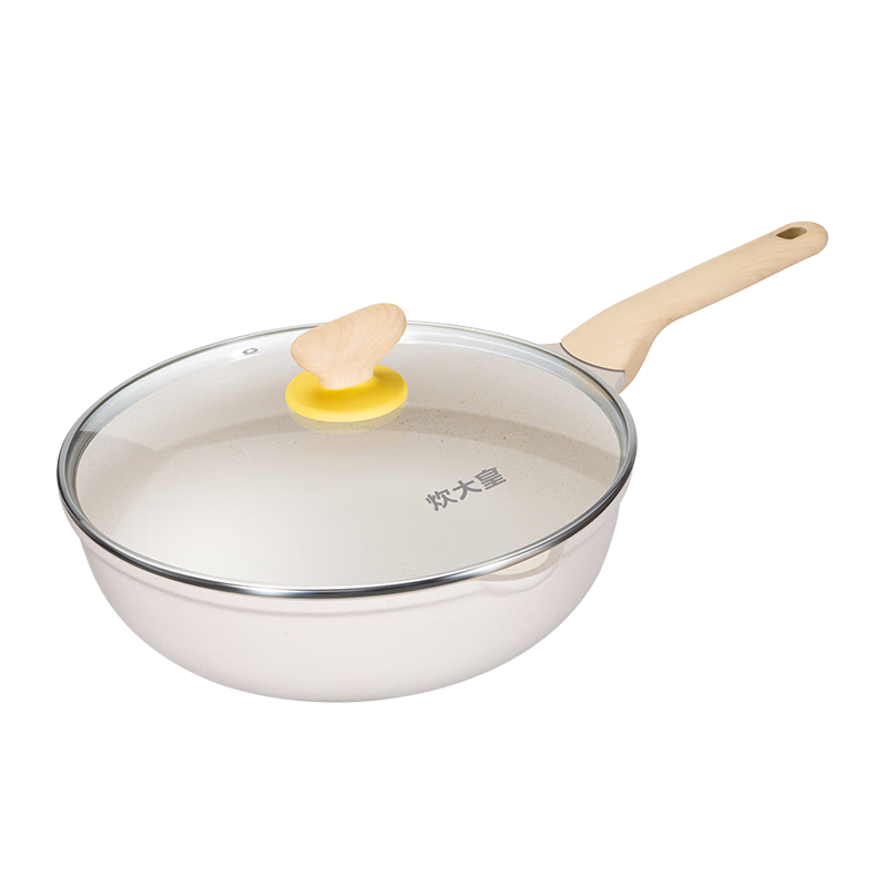 炊大皇炒锅白色不粘锅网红大白锅平底炒菜锅少油烟易清洗电磁炉通用 网红大白聚油不粘炒锅 32cm