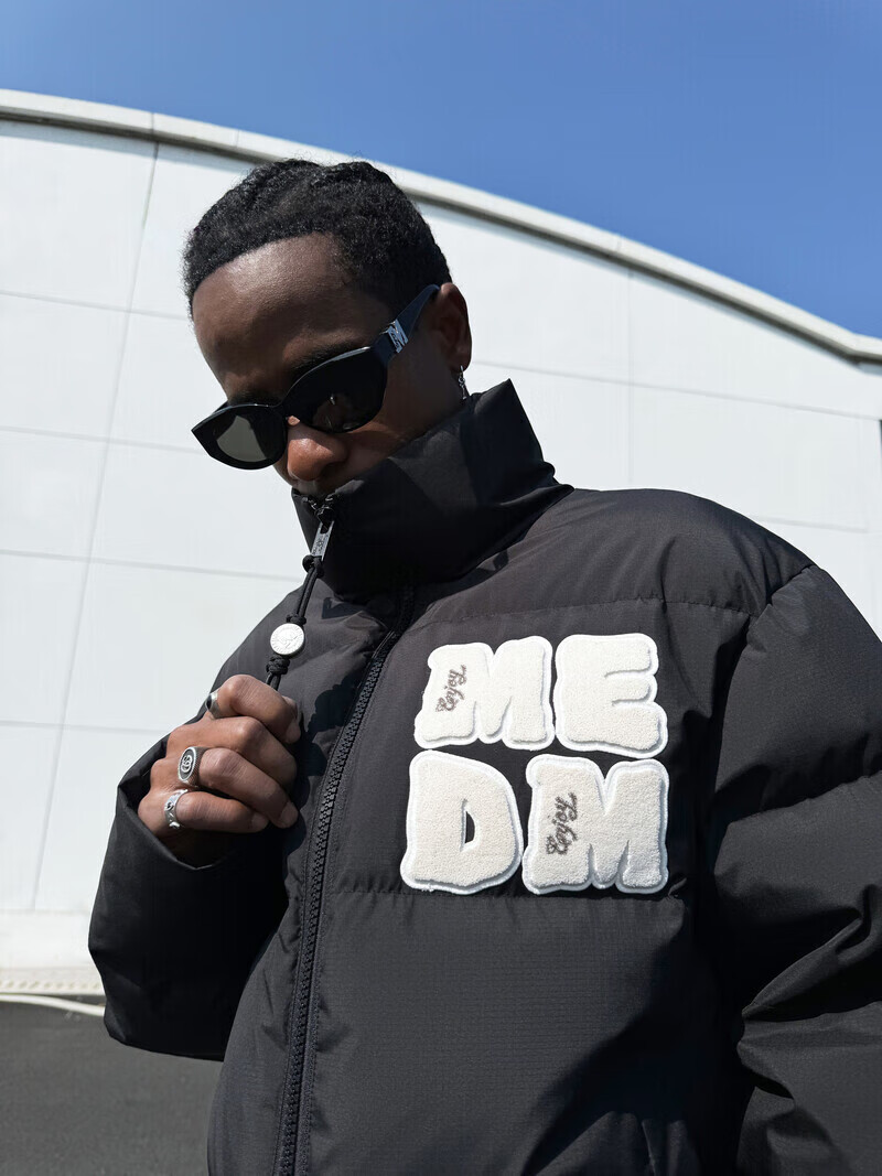 MEDM国潮牙刷绣立领羽绒服男士冬季新款百搭宽松高街休闲保暖外套 白色 XL