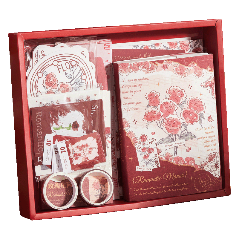 咔巴熊信封信纸手账礼盒 高颜值创意笔记本文创生日节日礼物164件素材  玫瑰庄园